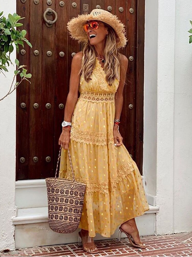 Boho Ibiza Sukienka - Solana-Żółty-S-Trend Polska