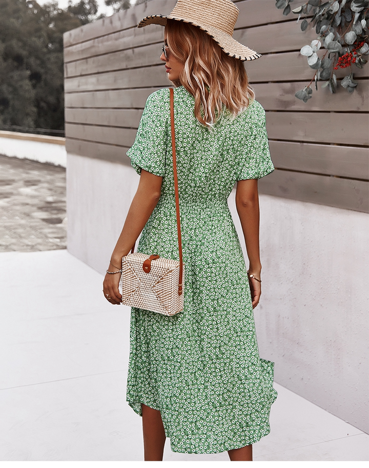 Boho Kwiatowa Sukienka Midi - Isla-Niebieski-S-Trend Polska