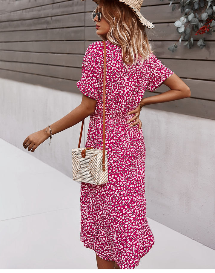 Boho Kwiatowa Sukienka Midi - Isla-Niebieski-S-Trend Polska
