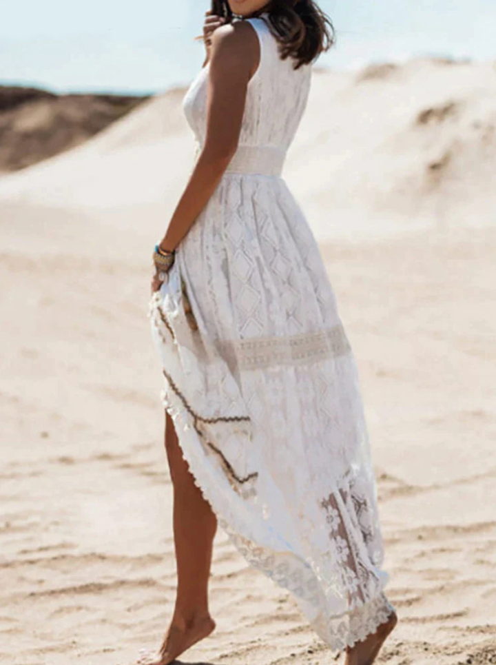 Boho Letnia Sukienka - Esmee-Beżowy-S-Trend Polska
