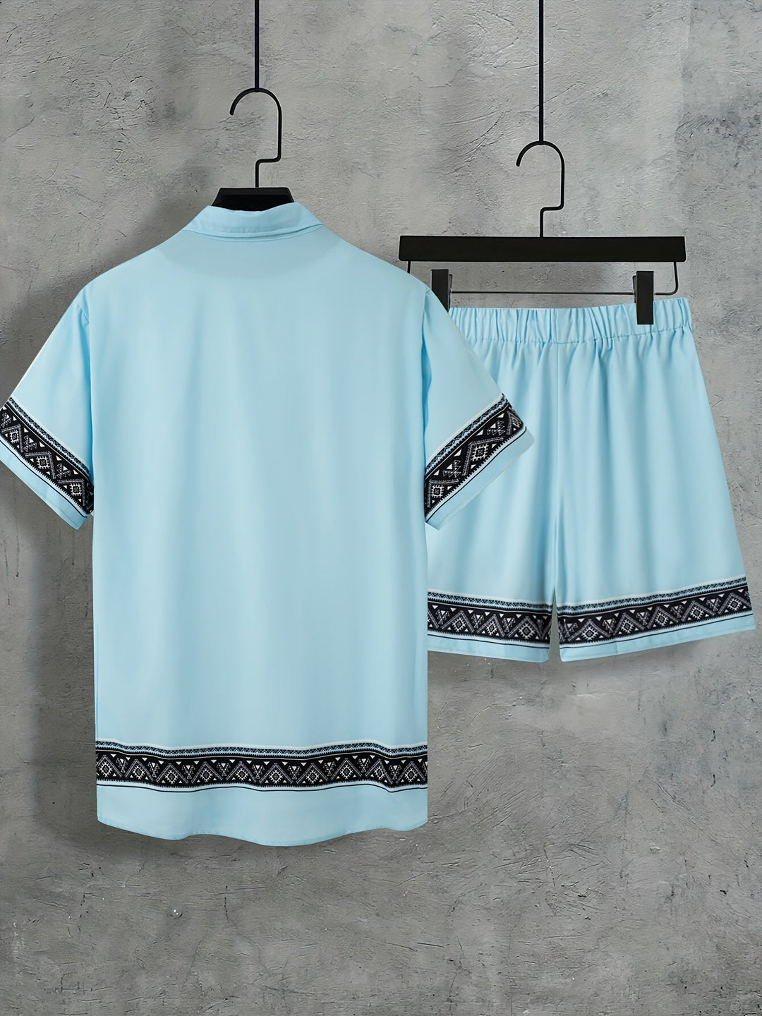 Boho letnie zestaw męski w dwóch częściach koszula i szorty luźne - Malik-Czarny-M(48)-Trend Polska