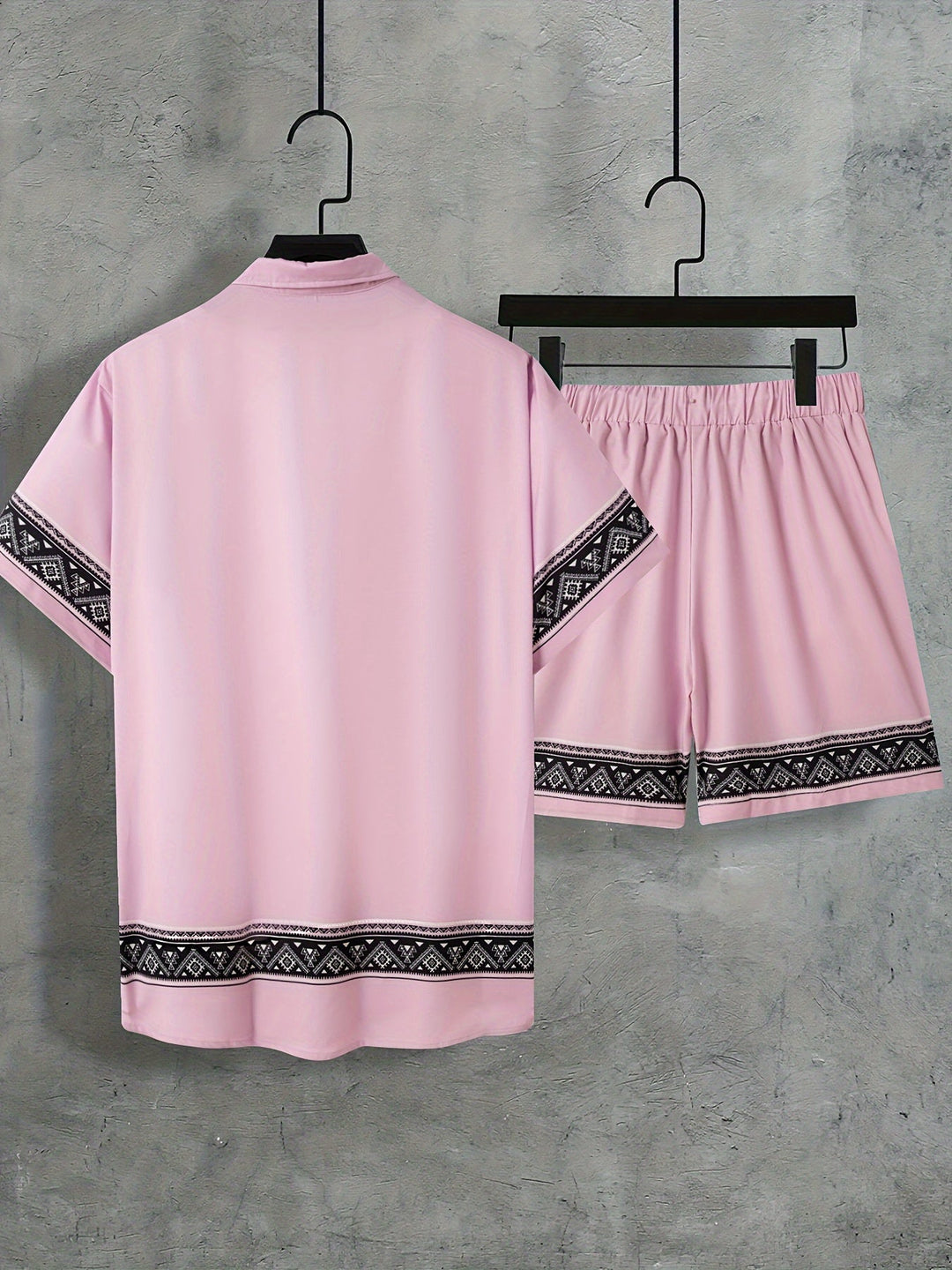 Boho letnie zestaw męski w dwóch częściach koszula i szorty luźne - Malik-Czarny-M(48)-Trend Polska