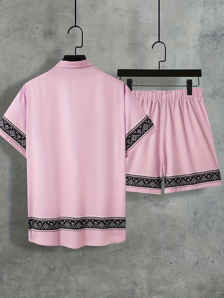 Boho letnie zestaw męski w dwóch częściach koszula i szorty luźne - Malik-Czarny-M(48)-Trend Polska