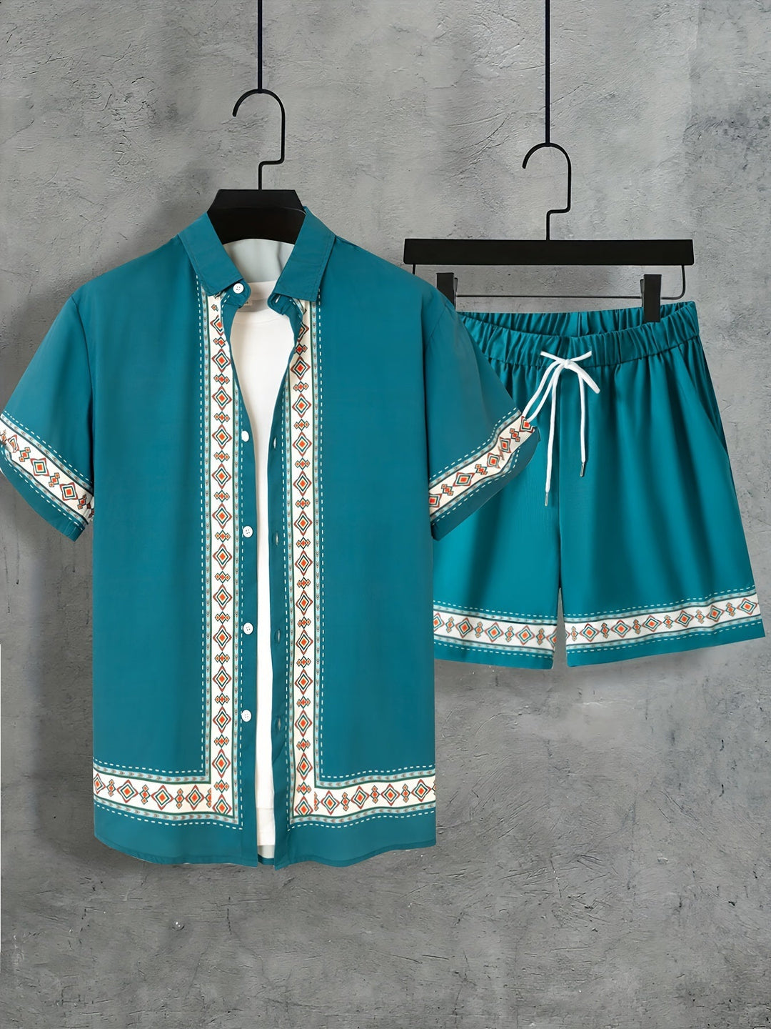 Boho letnie zestaw męski w dwóch częściach koszula i szorty luźne - Malik-Czarny-M(48)-Trend Polska
