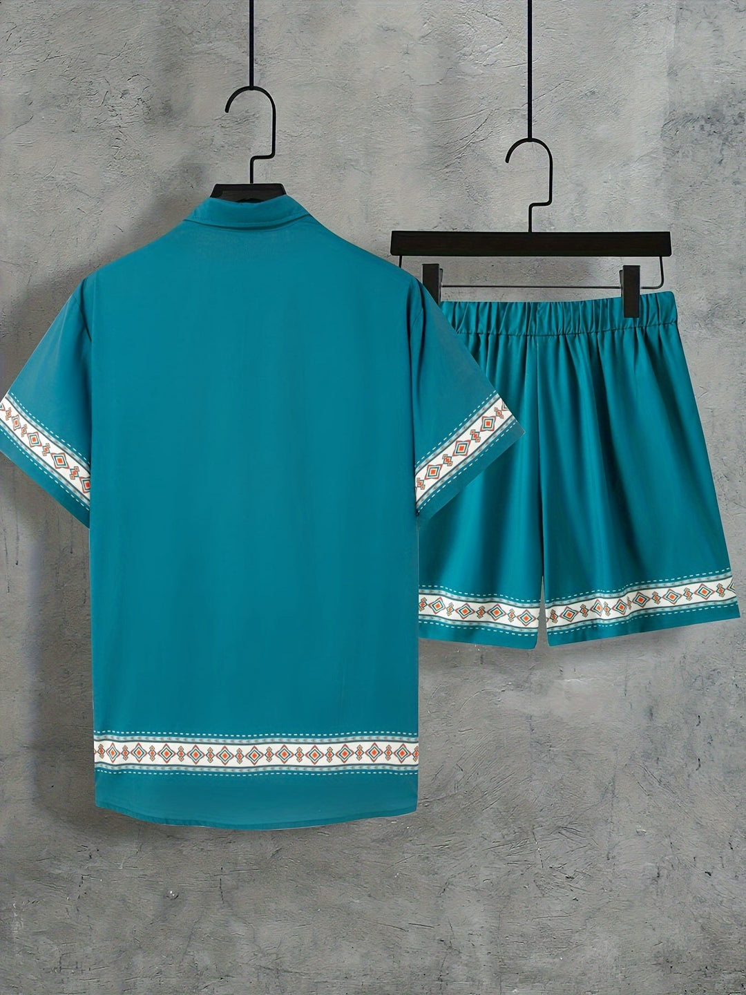 Boho letnie zestaw męski w dwóch częściach koszula i szorty luźne - Malik-Czarny-M(48)-Trend Polska