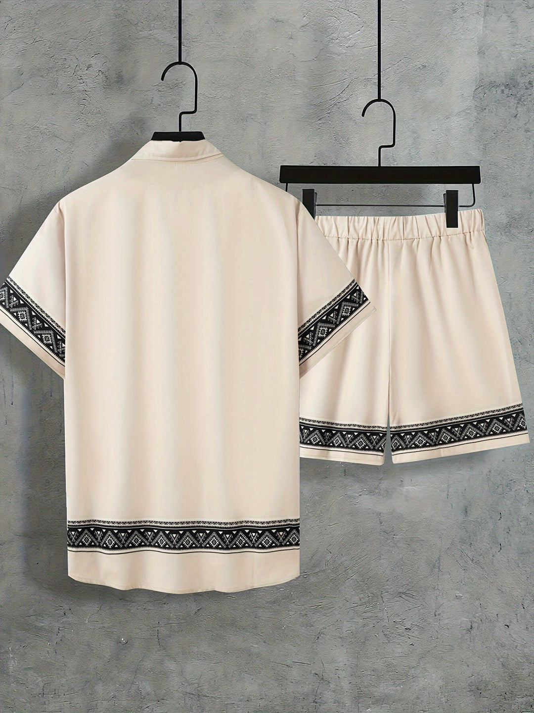 Boho letnie zestaw męski w dwóch częściach koszula i szorty luźne - Malik-Czarny-M(48)-Trend Polska