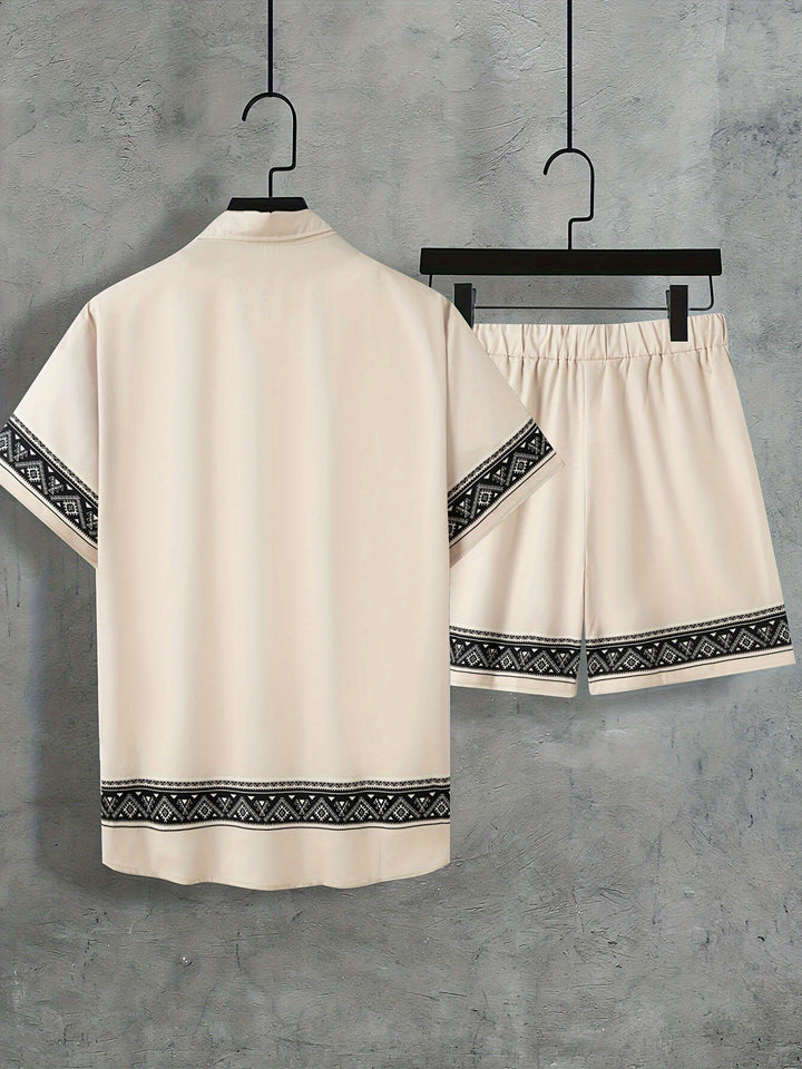 Boho letnie zestaw męski w dwóch częściach koszula i szorty luźne - Malik-Czarny-M(48)-Trend Polska