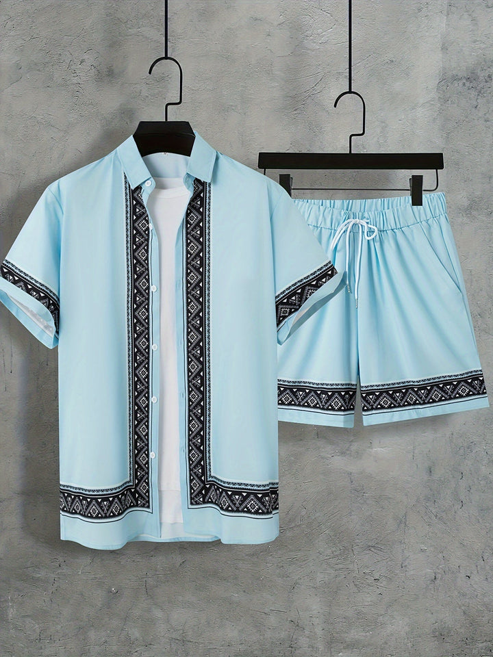 Boho letnie zestaw męski w dwóch częściach koszula i szorty luźne - Malik-Czarny-M(48)-Trend Polska