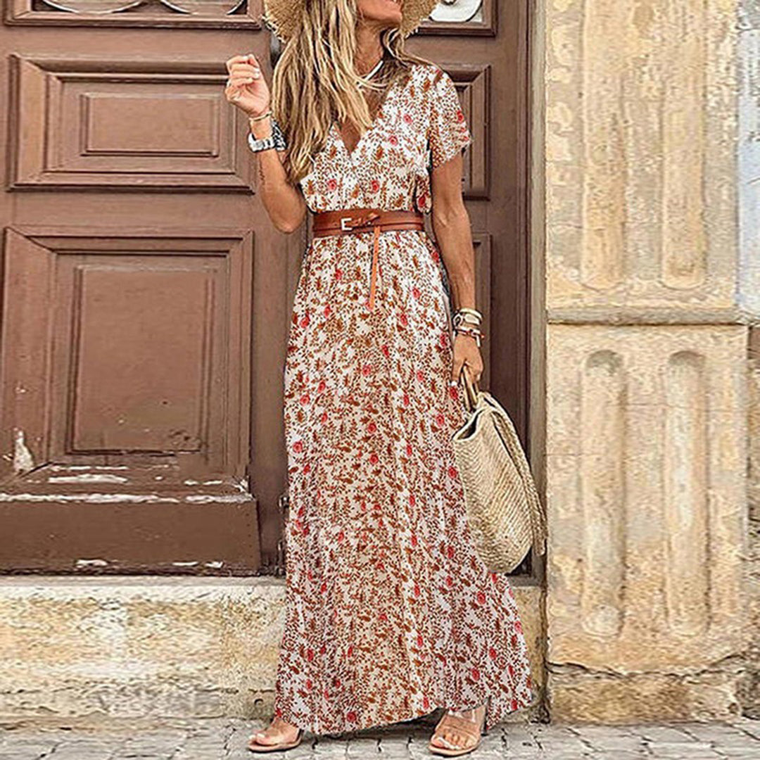 Boho-maxi dress with pattern for women – Thalia-Czerwony-S-Trend Polska