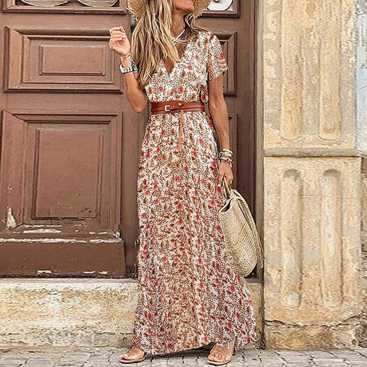 Boho-maxi dress with pattern for women – Thalia-Czerwony-S-Trend Polska