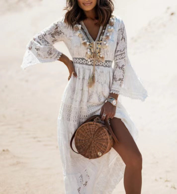 Boho Maxi Sukienka - Elvira-Biały-S-Trend Polska
