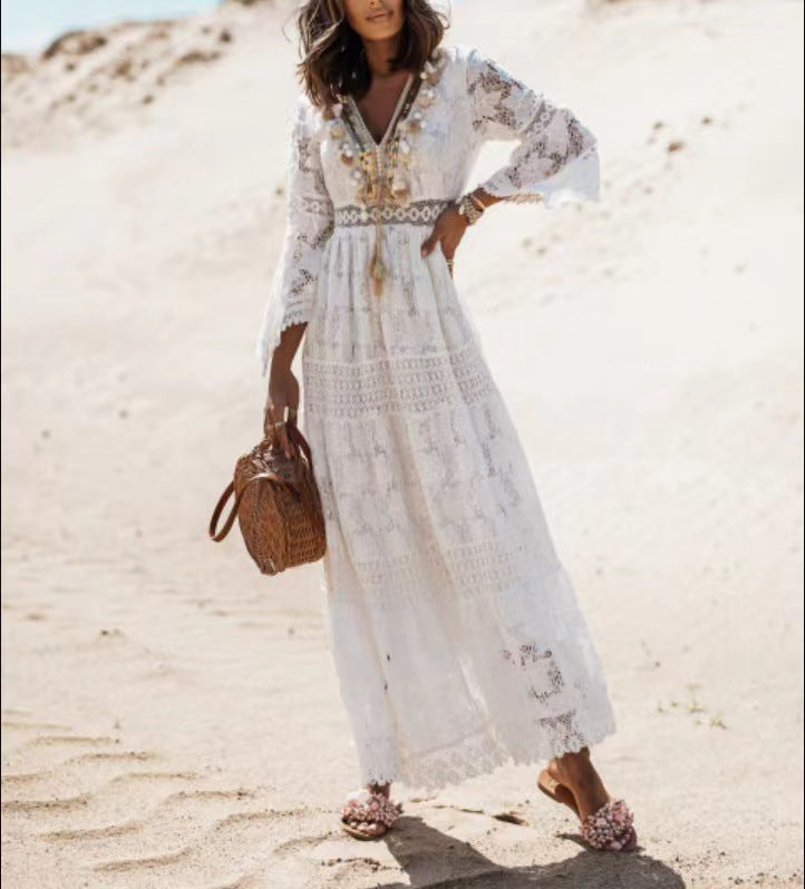 Boho Maxi Sukienka - Elvira-Beżowy-S-Trend Polska