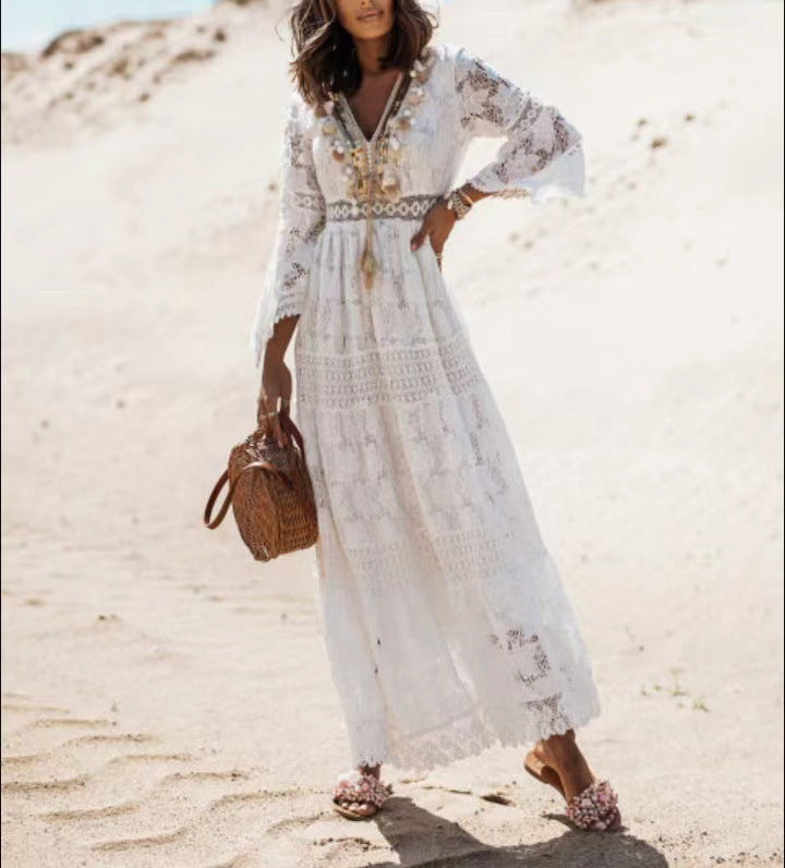 Boho Maxi Sukienka - Elvira-Beżowy-S-Trend Polska