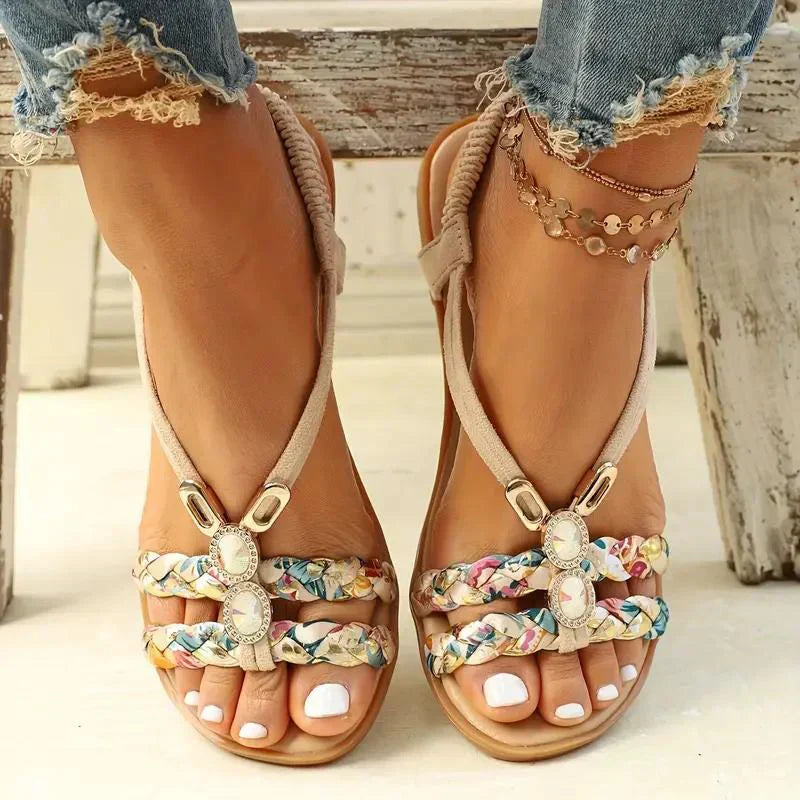 Boho-perły Slip-On letnie sandały – Amira-Beżowy-35-Trend Polska