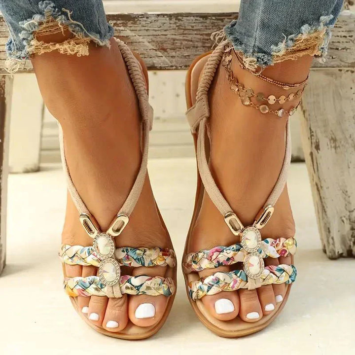 Boho-perły Slip-On letnie sandały – Amira-Beżowy-35-Trend Polska