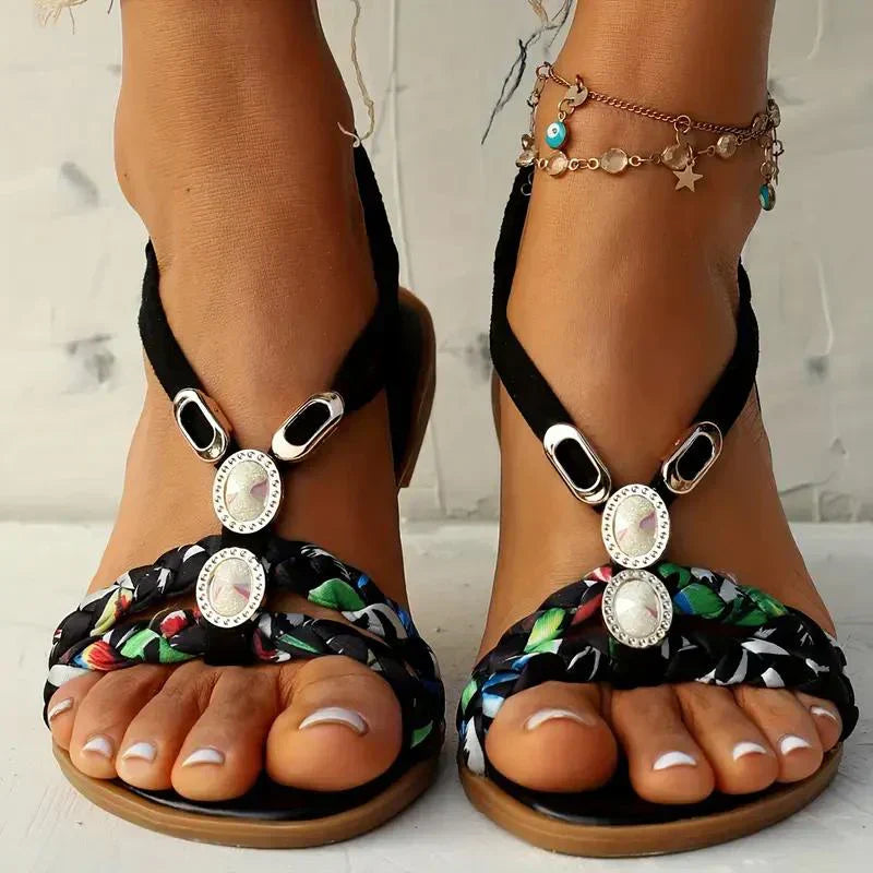 Boho-perły Slip-On letnie sandały – Amira-Czarny-35-Trend Polska