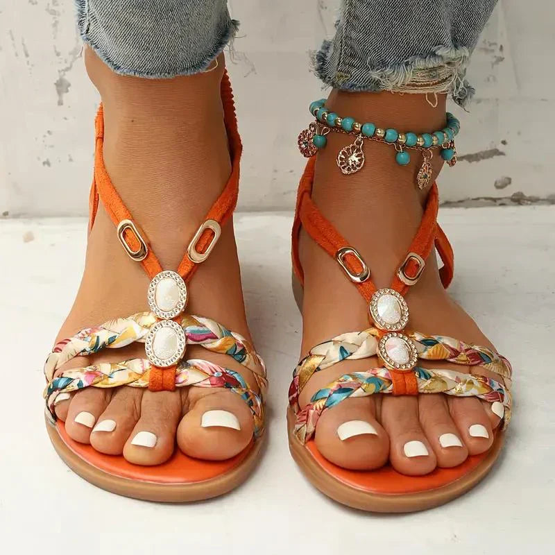 Boho-perły Slip-On letnie sandały – Amira-Pomarańcza-35-Trend Polska