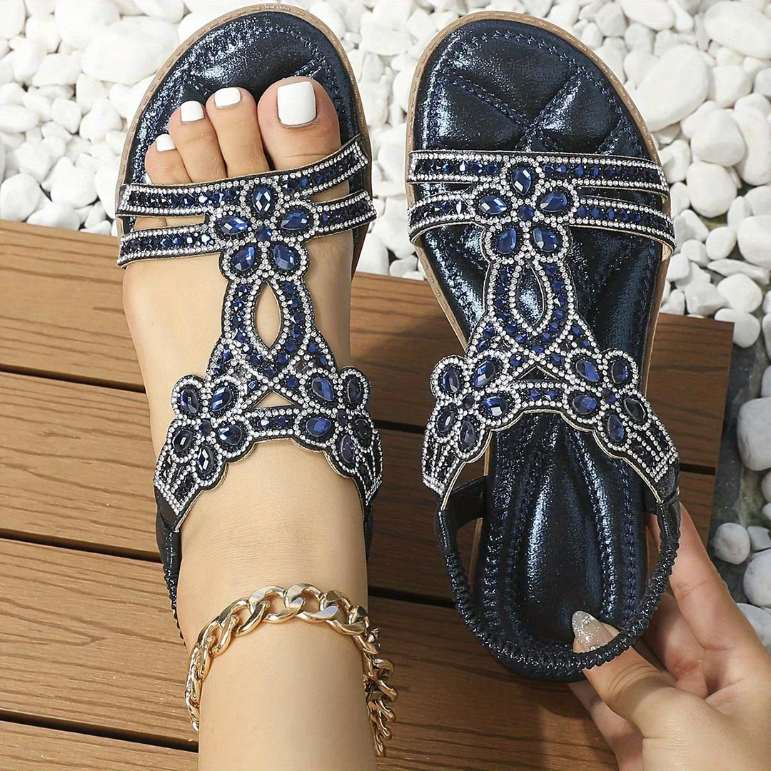 Boho Plażowe Sandały z Elastyczną Taśmą – Naima-Niebieski-36-Trend Polska