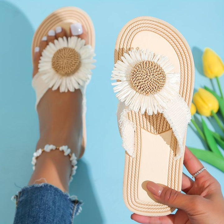 Boho Slip-On Sandali z Kwiatowym Detalem – Marivi-Czarny-35-Trend Polska
