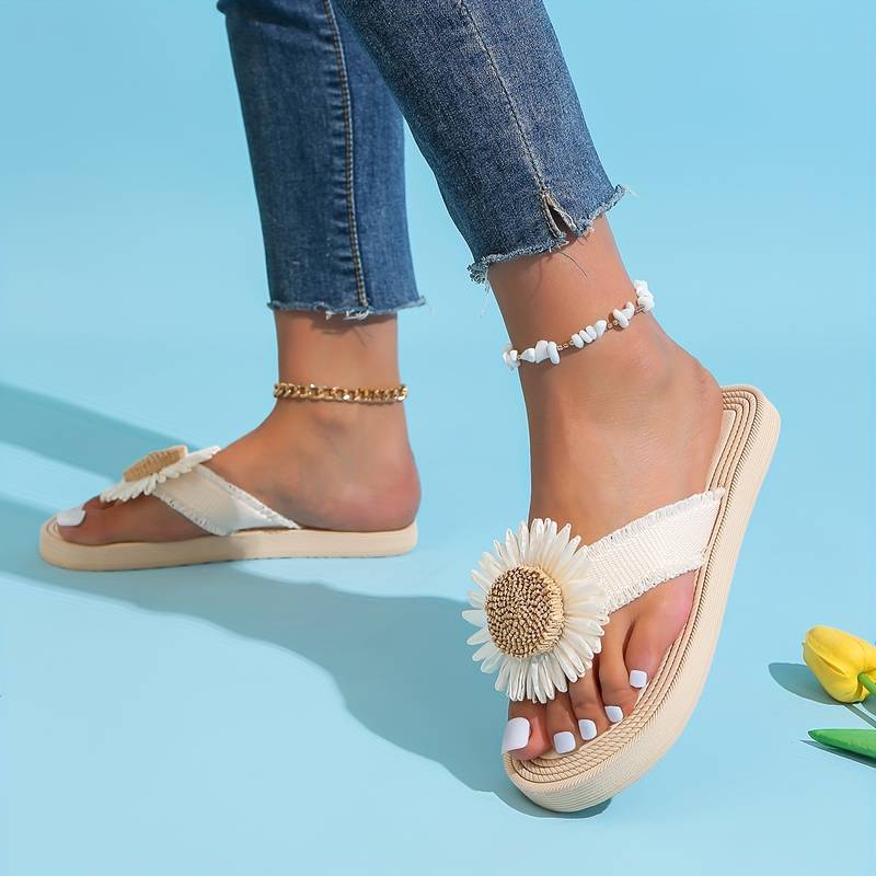Boho Slip-On Sandali z Kwiatowym Detalem – Marivi-Czarny-35-Trend Polska