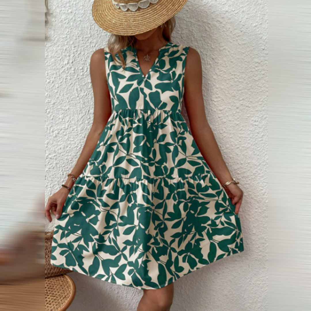 Boho Sukienka letnia z nadrukiem i dekoltem w serek – Yalina-Zielony-S-Trend Polska