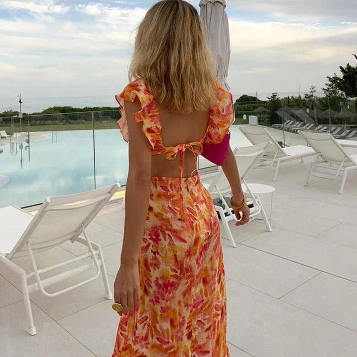 Boho sukienka z nadrukiem i falbanami - Samantha-XS-Trend Polska