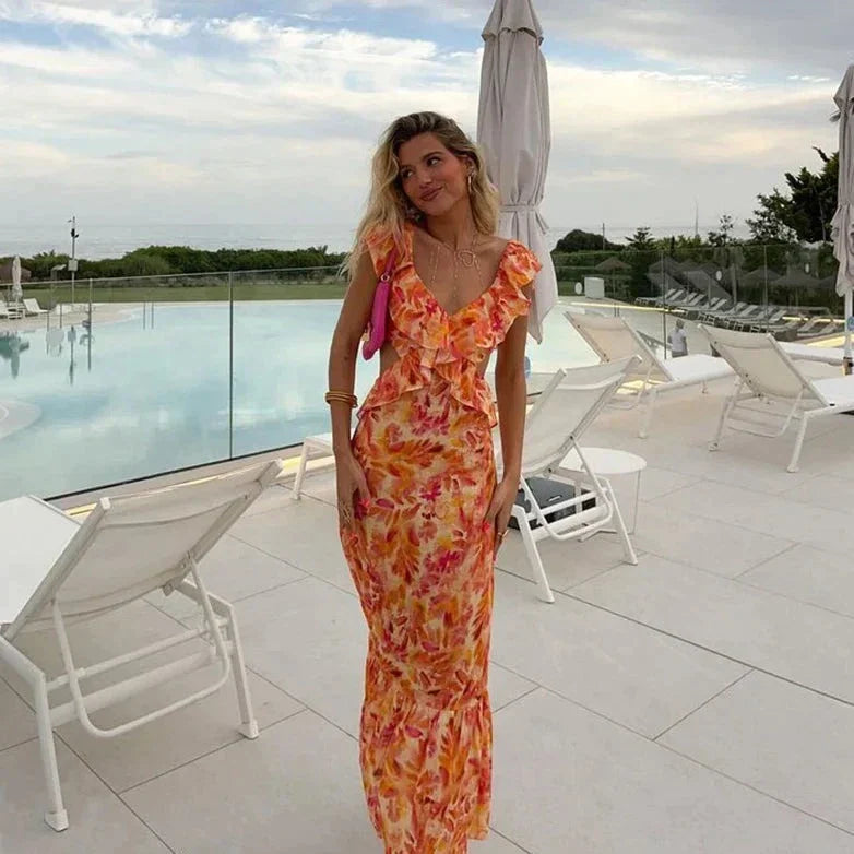 Boho sukienka z nadrukiem i falbanami - Samantha-XS-Trend Polska