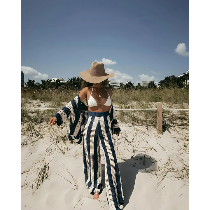 Boho Zestaw Plażowy Damski – Salina-Ciemnoniebieski-S-Trend Polska