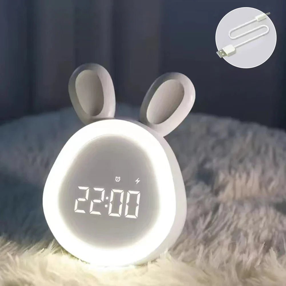 Budzik w kształcie królika z lampką nocną LED - BunniGlow-Biały-Trend Polska