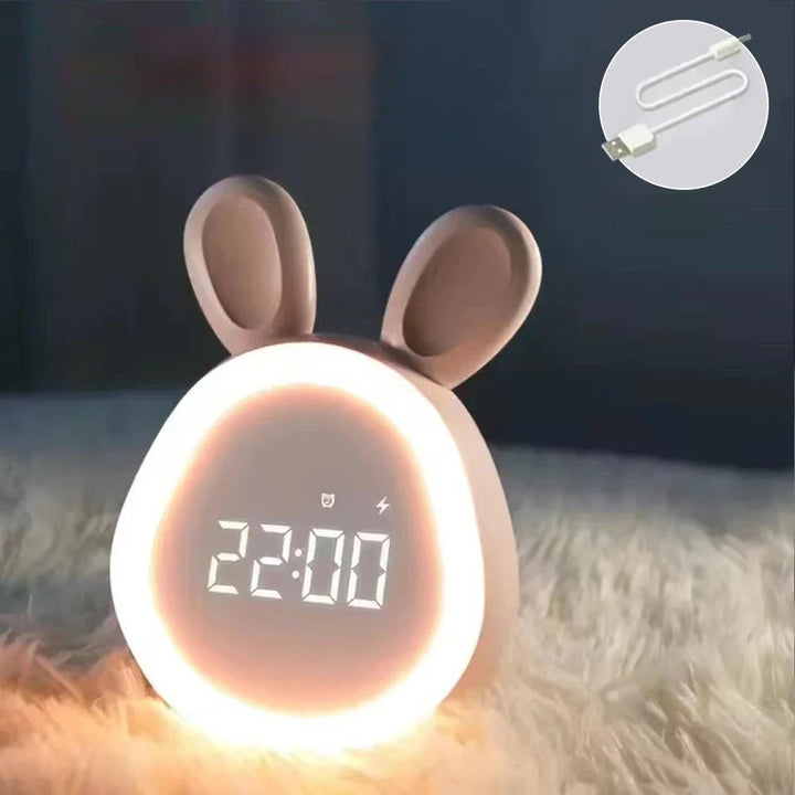 Budzik w kształcie królika z lampką nocną LED - BunniGlow-Różowy-Trend Polska