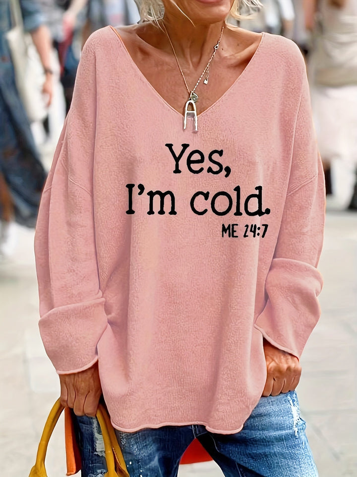 Damski oversize sweter z dekoltem w serek i wzorem – Alenia