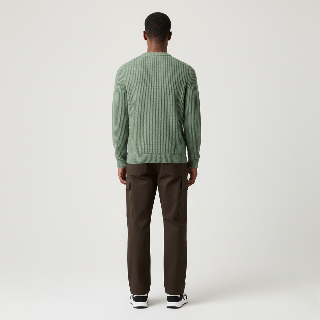 Zielony Gruby Męski Sweter z Wzorem