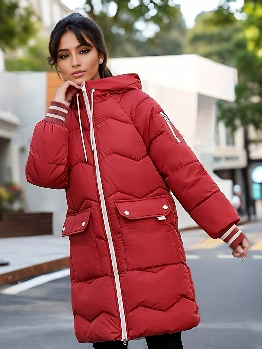 Ciepła pikowana hoodie z zamkiem - Valencia