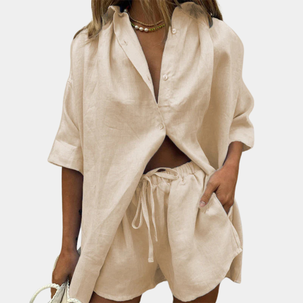 Casual 2-częściowy zestaw letni dla kobiet - Fiora-Khaki-XS-Trend Polska