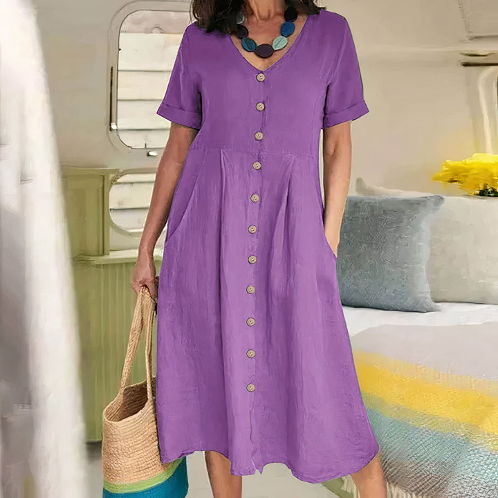 Casual Bawełniano-lniana Sukienka Letnia – Noor-Fioletowy-S-Trend Polska