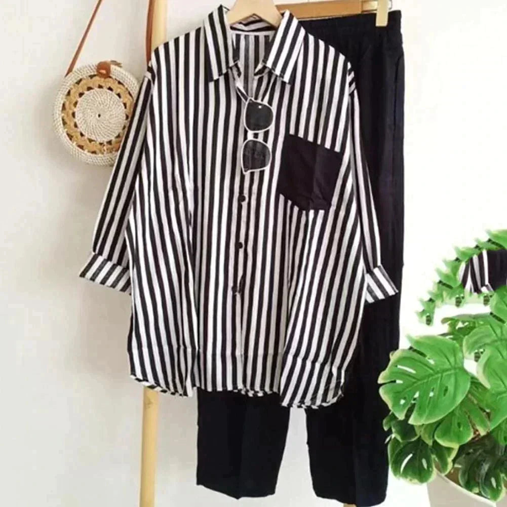 Casual Bluzka i Spodnie z Przewiewnego Materiału – Noémie-Czarny-S-Trend Polska