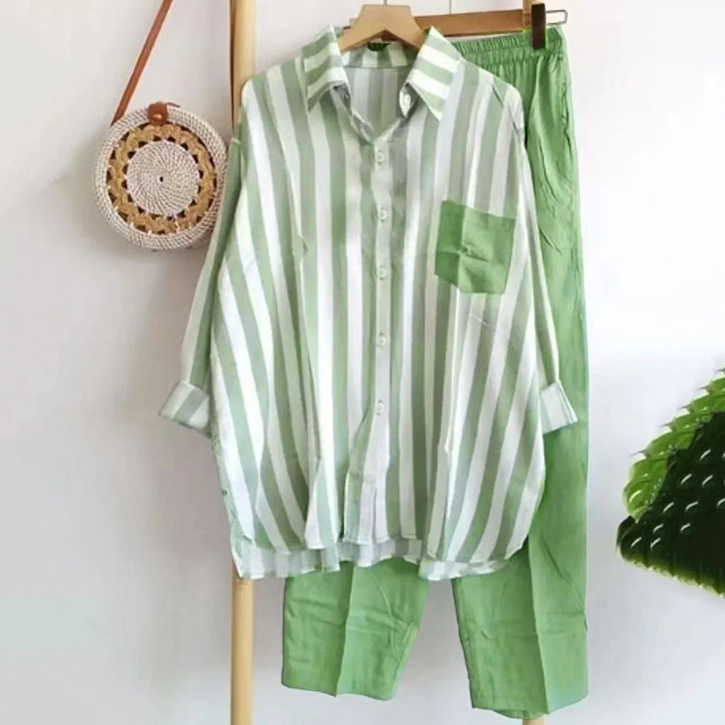 Casual Bluzka i Spodnie z Przewiewnego Materiału – Noémie-Zielony-S-Trend Polska