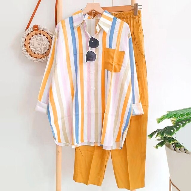 Casual Bluzka i Spodnie z Przewiewnego Materiału – Noémie-Żółty-S-Trend Polska