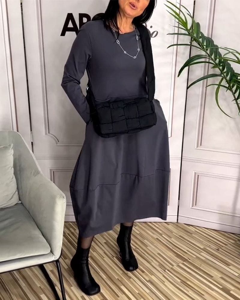 Casual Codzienna Sukienka z Okrągłym Dekoltem - Sophie-S-Trend Polska