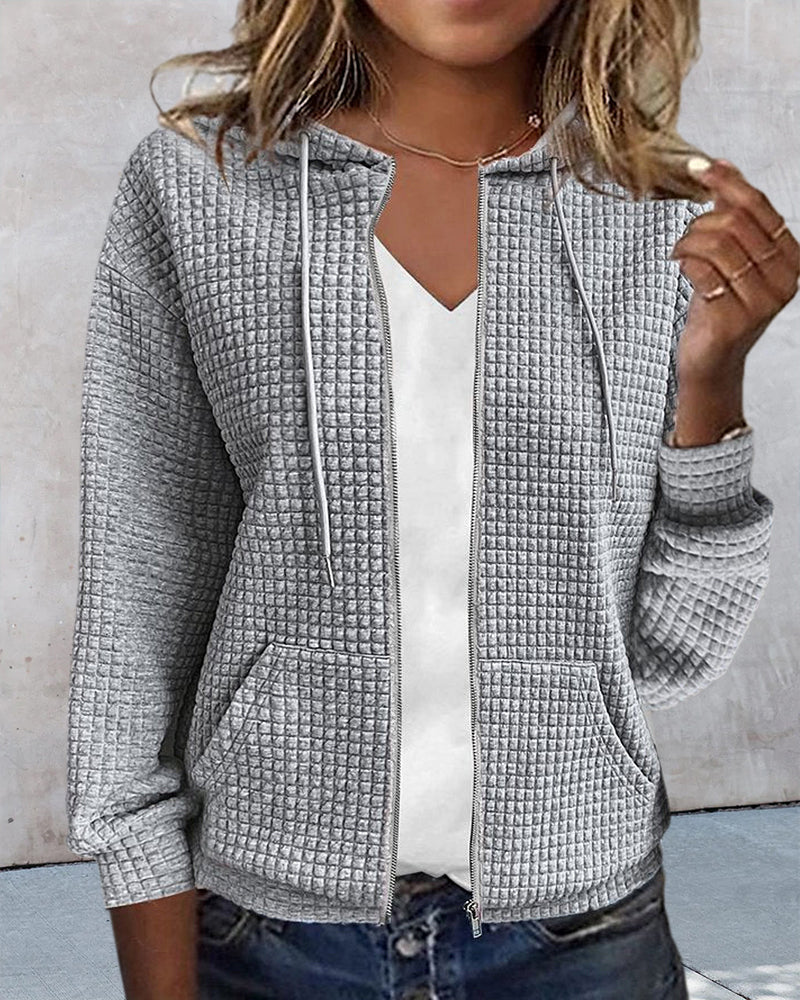 Casual Comfort Damska kurtka z kieszeniami i sznurkiem - Sophie-Szary-S-Trend Polska