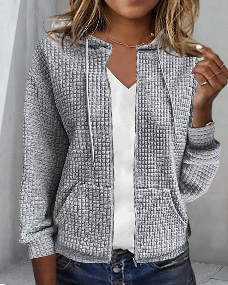 Casual Comfort Damska kurtka z kieszeniami i sznurkiem - Sophie-Szary-S-Trend Polska