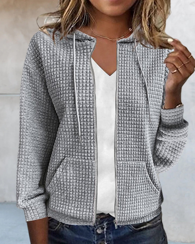 Casual Comfort Damska kurtka z kieszeniami i sznurkiem - Sophie-Szary-S-Trend Polska