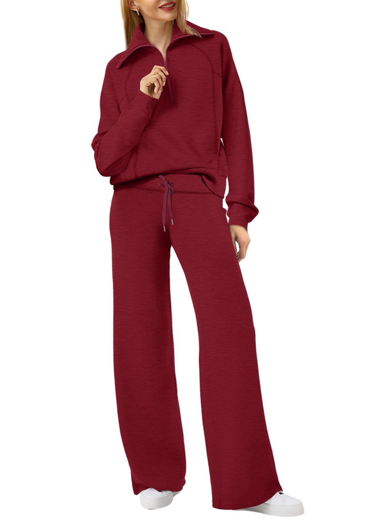 Casual Damski Zestaw Lounge - Luna-Bordeaux czerwień-S-Trend Polska