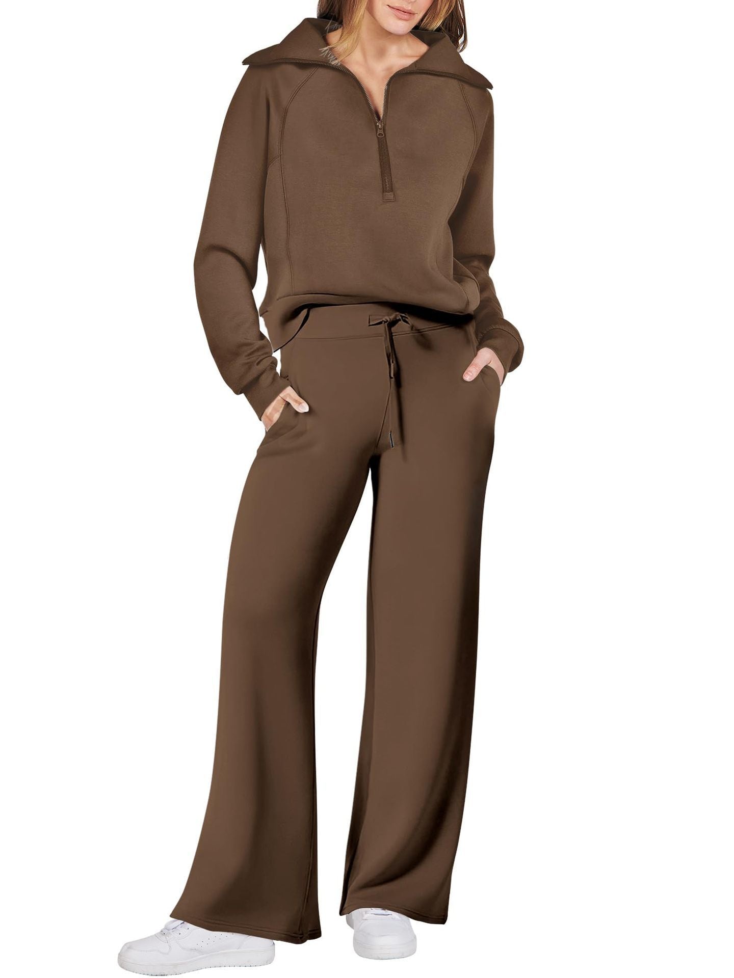 Casual Damski Zestaw Lounge - Luna-Brązowy-S-Trend Polska