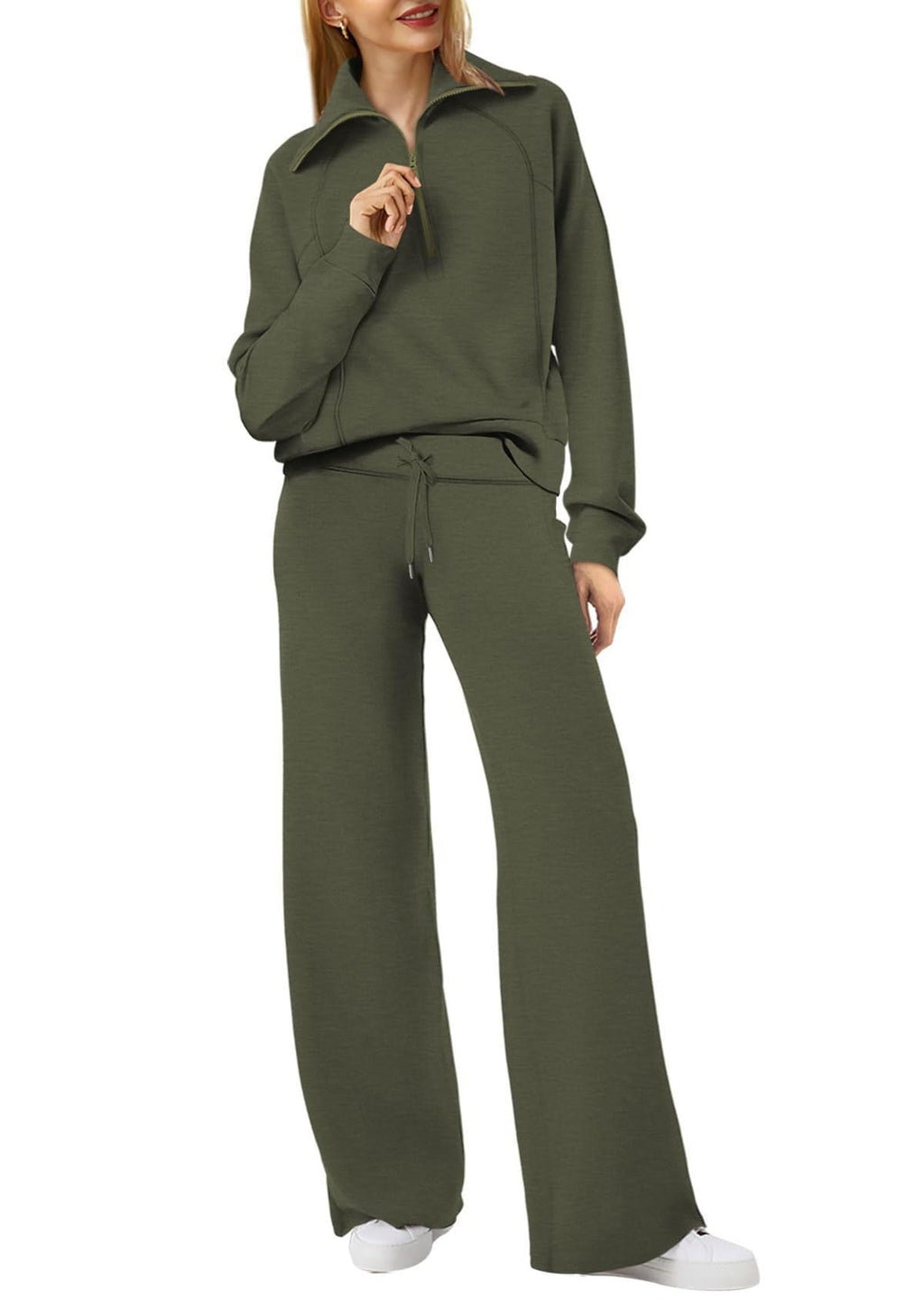 Casual Damski Zestaw Lounge - Luna-Zielony wojskowy-S-Trend Polska
