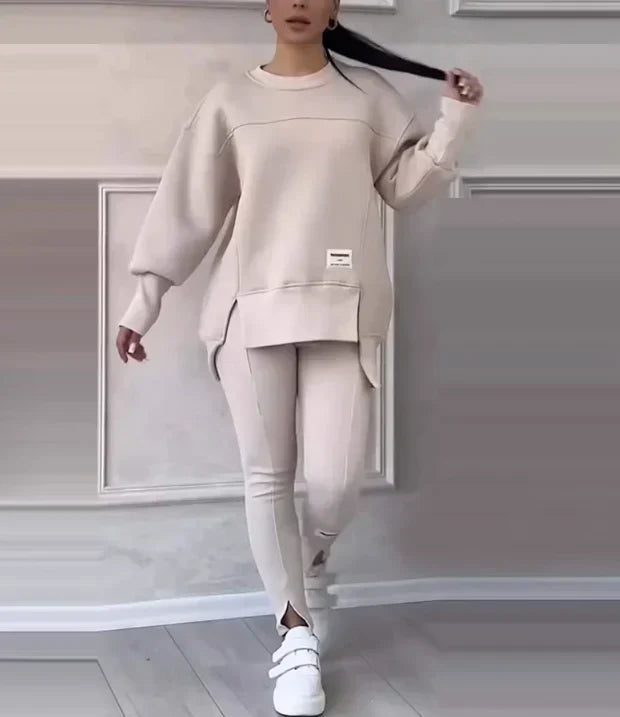 Casual Damski Zestaw z Bluzy i Legginsów - Elena-Biały-S-Trend Polska