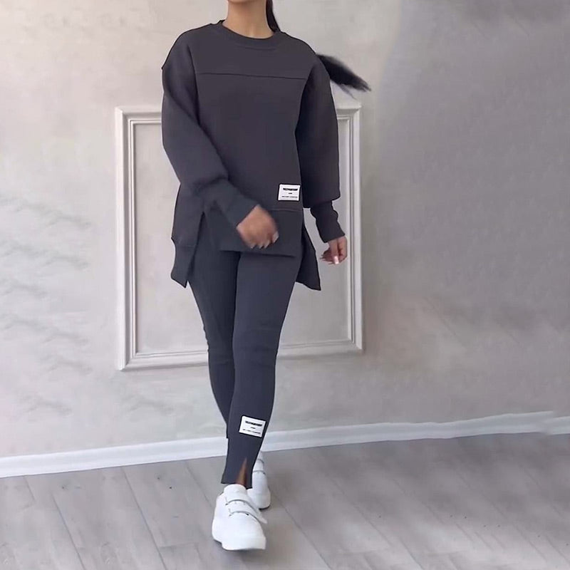 Casual Damski Zestaw z Bluzy i Legginsów - Elena-ciemnoszary-S-Trend Polska