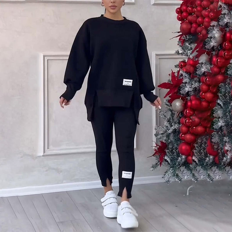 Casual Damski Zestaw z Bluzy i Legginsów - Elena-Czarny-S-Trend Polska