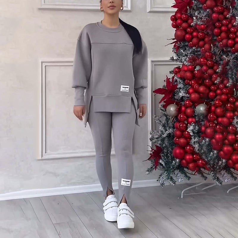 Casual Damski Zestaw z Bluzy i Legginsów - Elena-Szary-S-Trend Polska