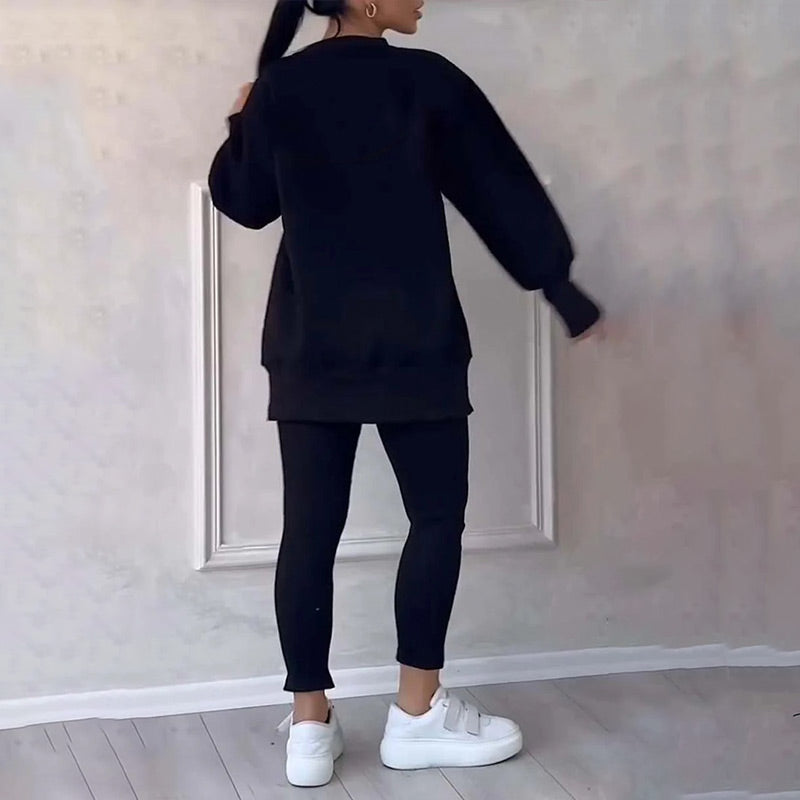 Casual Damski Zestaw z Bluzy i Legginsów - Elena-Czarny-S-Trend Polska